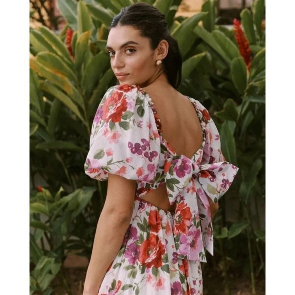 NWT A&F Hardware Drama Puff Sleeve Maxi Dress Pink Floral XXS Petite Cottagecore